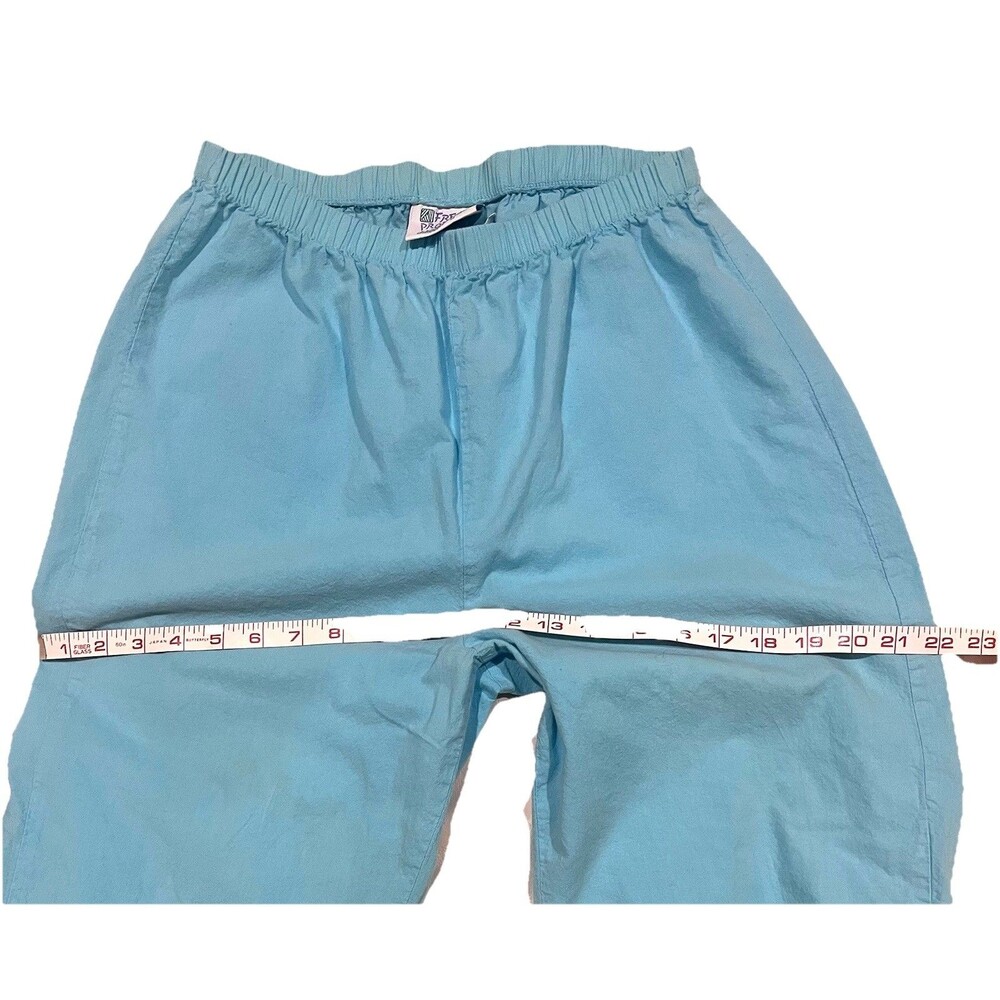 Fresh Produce Light Aqua Blue Cropped Elastic Waist Cotton Pants Sz M Pockets - Picture 3 of 8